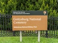 The sign for the Gettysburg National Cemetery on the grounds of the Gettysburg National Military Park at the entrance on Baltimore Royalty Free Stock Photo