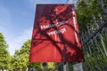 Sign Haltestelle verlegt Busstop changed due to detour under blue sky