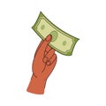 Sign hand holding currency. Money transfer, receive, hold concept. Royalty Free Stock Photo
