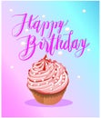 Sign: Happy Birthday. Vector illustration of bright color background with icecream, minimal dynamic cover desig