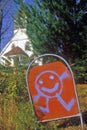 Sign with happy cartoon character at Nursery School in Autumn in Catskills, NY
