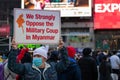 Sign Held by a Protestor at Times Square in New York City during a Myanmar Protest against the Military Coup