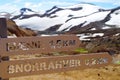 Sign on the hiking trail at KerlingarfjÃ¶ll, Iceland