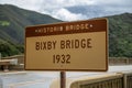 Historic Bridge Sign at the Bixby Canyon Bridge on the Pacific Coast Highway in California. Royalty Free Stock Photo