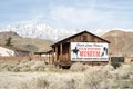 Sign for Hollywood Film History Museum painted on Western cabin Sierra Nevada Alabama Hills