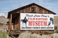 Sign for Hollywood Film History Museum painted on Western cabin Sierra Nevada Alabama Hills