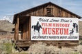 Sign for Hollywood Film History Museum painted on Western cabin Sierra Nevada Alabama Hills