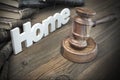 Sign Home,Judges Gavel And Old Book On Wood Table Royalty Free Stock Photo