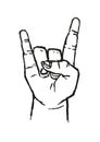 Sign of the Horns Hand Salute or Sign Language Used in many alternative communications. Stylized Outline Art. Editable Clip Art.