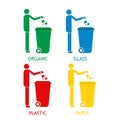 Sign human with multi Coloured Garbage Trash Bins Royalty Free Stock Photo