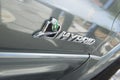 Sign on hybrid car Royalty Free Stock Photo