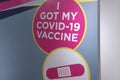 A sign of ` I got my Covid-19 vaccine` was put up in the COVID-19 vaccine clinic in Toronto, Canada