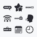 Sign in icons. Login with arrow, hand pointer. Royalty Free Stock Photo