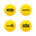 Sign in icons. Login with arrow, hand pointer. Royalty Free Stock Photo