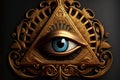 Sign Illuminati. Freemasonry. The masonic square. All seeing eye in sacred geometry triangle, masonry and illuminati symbol. Royalty Free Stock Photo