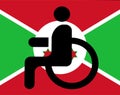 A sign with the image of a person in a wheelchair on the background of the national flag of Burundi Royalty Free Stock Photo