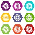 Sign incomplete download icon set color hexahedron