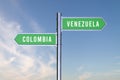 Sign indicating the direction of the borders between two countries Venezuela,Colombia 3d render