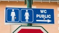 Sign indicating the direction of the toilet Royalty Free Stock Photo