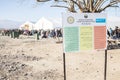 Sign indicating the entrance of Vinojug UNHCR camp near city of Eidomeni Idomeni in Greece on the border with macedonia