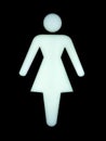 Sign indicating the female public toilet. Illuminated sign in the mall, symbol for the toilet