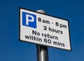 Sign indicating limited on road parking Widnes April 2019