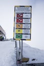 Sign indicating the risk of avalanches in the skiing area of the three valley`s, Meribel, the French Alps