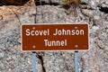 Sign indicating Scovel Johnson Tunnel on the Iron Mount Road near Keystone South Dakota Royalty Free Stock Photo