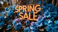 Sign with the inscription Spring Sale with flower background. AI generate illustration