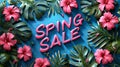 Sign with the inscription Spring Sale with flower background. AI generate illustration