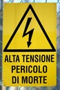 Sign in Italian that means High voltage danger of death Royalty Free Stock Photo