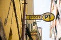 Sign for Italian Postal Service in the historic Cinque Terre village of Riomaggiore in La Spezia, Liguria, Italy - 18th May 2016
