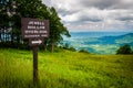 Sign for Jewell Hollow Overlook and view of the Shenandoah Valley, along Skyline Drive, in Shenandoah National Park, Virginia.