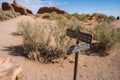 Sign junction in the path at the Devils Garden trail in Arches National Park in Utah on a sunny day