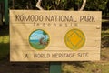 The sign for Komodo National Park - World Heritage Site - Indonesia Royalty Free Stock Photo