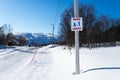 Sign on Kvaloya near Tromso Norway warning for playing children saying Barn Leker in Norwegian