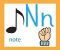 Sign language and alphabet. Cartoon letter N.