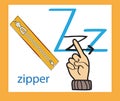 Cartoon letter Z. Creative English alphabet. ABC concept. Sign language and alphabet.