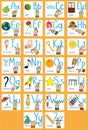 Sign language and alphabet. Cartoon letters. Creative English alphabet. ABC concept.