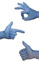 Sign language in blue rubber gloves