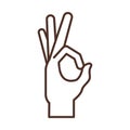 Sign language hand indicating ok gesture, line icon