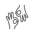 Sign language icon in line design. communication, deaf, accessibility, hand gesture, inclusion, language, support on white Royalty Free Stock Photo