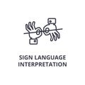 Sign language interpretation line icon, outline sign, linear symbol, vector, flat illustration