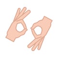 Sign language interpreting hand gesture, line and fill icon