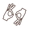 Sign language interpreting hand gesture, line icon