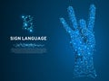 Sign language number eight gesture, fillip, Polygonal low poly Deaf People silent communication alphabet Vector Royalty Free Stock Photo