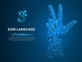 Sign language number three gesture, human hand showing three fingers Polygonal low poly Deaf People communication Vector Royalty Free Stock Photo