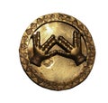 Sign language Old iron emblem. The arms are folded in the shape of a triangle. Masonic gesture of the all-seeing eye Royalty Free Stock Photo