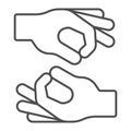 Sign language thin line icon, disability concept, finger language sign on white background, finger language icon in