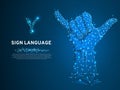 Sign language Y letter, fingers up, hand showing Yes gesture Polygonal low poly. Deaf People communication. Vector